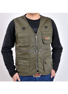 Buy Breathable Mesh Fishing Vest Men Multi-Pocket Waistcoat Spring and Autumn army green in UAE