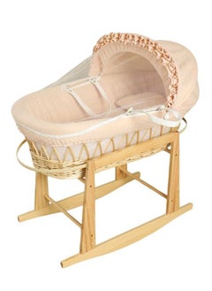 Buy Infant Wicker Moses Basket Waffle Bedding Cot and Rocking Stand For Newborn in Saudi Arabia