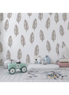 Buy Brown And White Feather  Fabric Wallpaper Covers An Area ​​Up To 4.2Mx3M With Adhesive And Smoothing Tool in Egypt