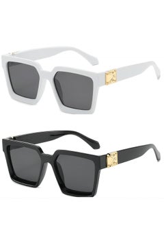 Buy 2 Pairs of Unisex Fashionable Sunglasses Europe - Black and White in Saudi Arabia