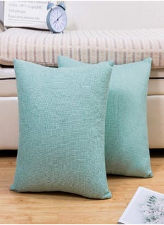 اشتري Jepeak Throw Pillow Covers Cushion Cases Pack of 2 Linen Farmhouse Modern Decorative Solid Square Pillow Covers for Couch Sofa Bed Home Decoration (Light Teal, 18 x 18 inch) في الامارات