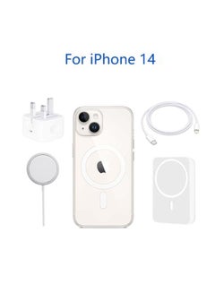 Buy iPhone 14 Compatible Accessories 5in1: Magnetic Wireless Power Bank, 20W Fast Charger, 1M Lightning Cable, MagSafe Charger, Transparent MagSafe Case in Saudi Arabia