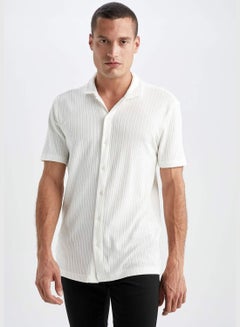 Buy Man Regular Fit Apache Neck Woven Top Short Sleeve Shirt in UAE