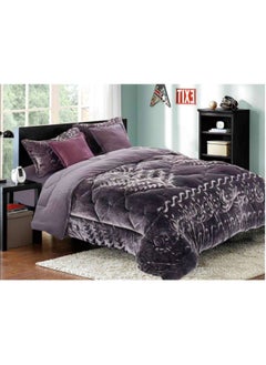 Buy Warm and Fluffy Winter Velvet Fur Comforter Set, King Size (220 X 240 Cm) 6 Pcs Soft Bedding Set, Floral And Solid Color Design in UAE