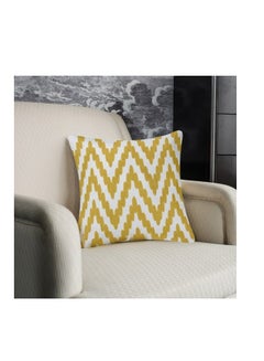 Buy Decorative Embroidered Cushion Cover Yellow/white 45x45Cm (Without Filler) in Saudi Arabia