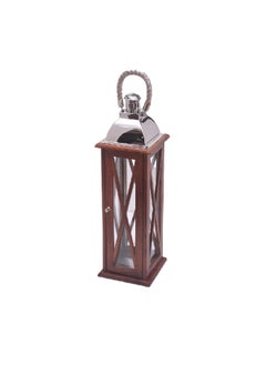 Buy Wood and Glass Lantern with Rope Handle Brown and Silver 56 x 23 x 23 cm 14044 S in Saudi Arabia