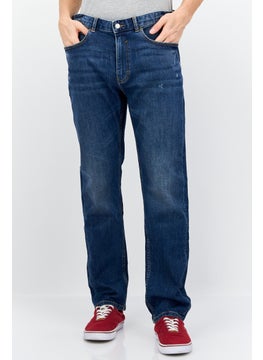 Buy Men Straight Fit Washed Stretchable Denim, Blue in UAE