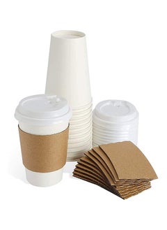 اشتري Pack Of 50 Disposable Hot Paper Coffee Cups With Lids And Sleeves 16 Ounce في الامارات