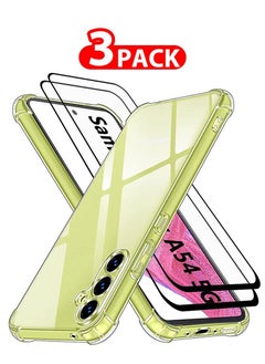 اشتري 3 Packs Of Samsung Galaxy A54 Clear Case and 2 Screen Protectors TPU Gorilla Case Cover Reinforced Corner Shock Absorption Anti Scratch Anti Yellow Ultra Thin Case في الامارات