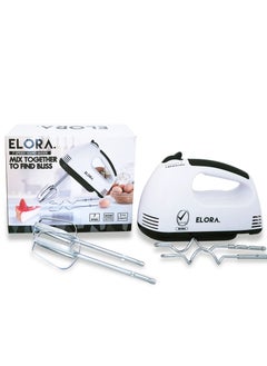 اشتري ELORA Hand Mixer (Electric Whisk) 200W with 7-speeds|Eject Button|Twin Stainless Steel Egg Beater, Dough Kneader for Mxing,Whipping, Whisking,|220-240 V, 50HZ|2Years Warranty ELHM-1241 في الامارات