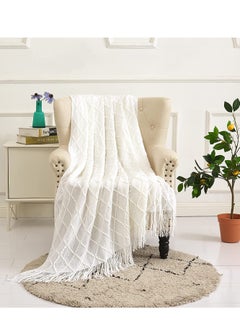 Buy Sofa Decorative Blanket, Soft and Comfortable Knitted Blanket with Tassels for Sofa and Bed Diamond Shaped Coverlet Lightweight Decorative Bed End Blanket Nap Blanket (beige, 127x152cm) in Saudi Arabia