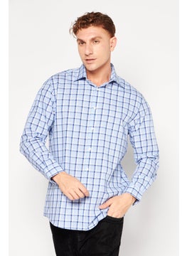 Buy Men Regular Fit Spread Collar Long Sleeve Checkered Dress Shirt, Blue Combo in UAE