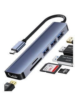 اشتري USB C Hub Multiport Adapter 6 in 1 Portable Space Aluminum Dongle with 4K HDMI 4K 30Hz Adapter Output 2 USB Hub 3.0 5Gbps Data Transfer Ports,Type-C Fast Charging Port, SD/Micro SD Card Reader في الامارات