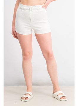 Buy Women Stripe Basic Shorts, White in Saudi Arabia