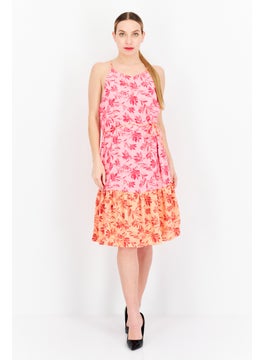 اشتري Women Floral Print Midi Casual Dress, Pink Combo في الامارات