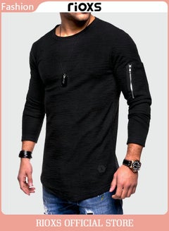 Buy Men's Long Sleeve Casual T-Shirt Round Neck Top Slim Fit Basic Shirt in Saudi Arabia