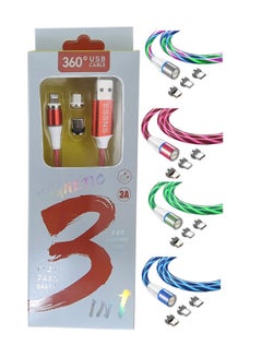 Buy 3 Amp LED glowing magnetic all in one mobile USB Cable for android apple and Type C in UAE