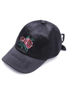 Buy Black Rose Embroidery Baseball Cap in UAE