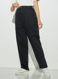 Buy Iconic Solid Wide Leg Carpenter Jeans with Button Closure in Saudi Arabia