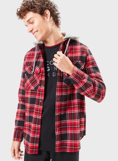 Buy Checked Shirt With Hood And Long Sleeves in UAE