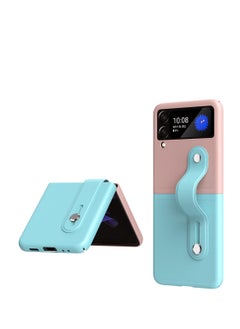 اشتري Mobile Phone Protective Case, KASTWAVE for Z Flip 3 5G 2021 with Hand Strap Cover PU Leather Compatible with Fit for Samsung Galaxy Z Flip 3 5G Case Wristband Plastic PC (Pink Blue) في الامارات