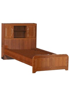 Buy Wooden Bed and Headboard 2 Door Wardrobe Storage with Medicated Mattress Size 90x190 Brown in UAE