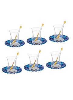 Buy 18-Piece Turkish Glass Tea Set Multicolour in Saudi Arabia