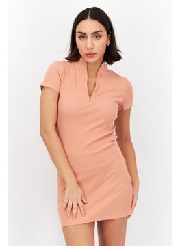 Buy Women Ribbed Mini Dress, Pink in UAE