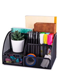 Buy Mesh Desk Organizer Office Supplies Multi-Functional Caddy Pen Holder Stationery Organizer for Office, Home, School, Classroom (6 Compartments and 1 Drawer) in Saudi Arabia