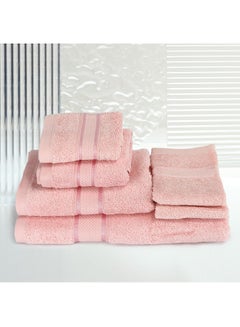 Buy 6 Pcs ALEZAYA Dyed Towel set 500 GSM 100% Cotton Terry Viscose Border 1 Bath Towel 70x140 cm 1 Hand Towel 50x90 cm 1 Guest Towel 40x60 cm & 1 Baby Towel 30x50 cm & 2 Face Towel 33x33 cm Pink Color in UAE