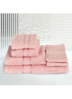 اشتري 6 Pcs ALEZAYA Dyed Towel set 500 GSM 100% Cotton Terry Viscose Border 1 Bath Towel 70x140 cm 1 Hand Towel 50x90 cm 1 Guest Towel 40x60 cm & 1 Baby Towel 30x50 cm & 2 Face Towel 33x33 cm Pink Color في الامارات