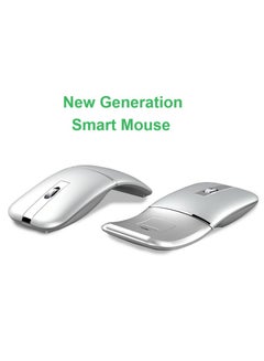 اشتري Smart Mouse New Generation Rotatable Rechargeable Wireless Mute Bluetooth Mouse 2.4G Optical Dual Mode Ultra Slim 50 Days Long Voyage Silver في الامارات