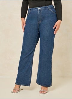 Buy Plus Studded Pocket Detail Straight Fit Jeans in Saudi Arabia