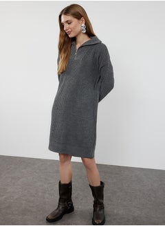 اشتري Anthracite Mini Knitwear Zipper Dress TWOAW24EL00062 في مصر