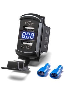 Buy Car Charger 4.2A Dual USB Port Socket Rocker Style Adapter Socket and Waterproof Fast Charge Mount with Blue Led Digital Voltmeter for Rocker Marine Switch Panel on Boat RV Vehicle ect in UAE