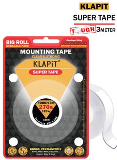 Buy KLAPiT SUPER TAPE Double Sided Heavy Duty Mounting Tape Holds 270 Pounds or 123Kg With Enhanced Nano Technology. Waterproof Clear Tape for Wall, Wood, Tile, Stone, Glass, Metal and Acrylic (1Pc Pack) in UAE