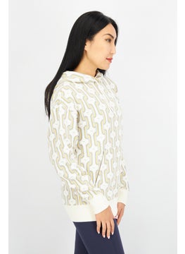 Buy Women Sport Fit Allover Print Sweater, Beige/combo in UAE