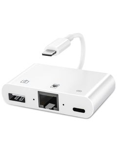 اشتري Lightning to RJ45 Ethernet Adapter for iPhone/iPad, 3 in 1 RJ45 Ethernet LAN Network Adapter with USB 3.0 Camera Adapter and Lightning Charge Port,Supports 100Mbps Ethernet Network في الامارات