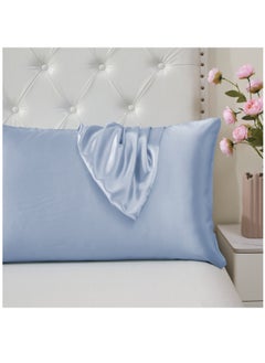 اشتري Satin Pillowcases 2-Pcs Soft And Silky Pillow Cover For Hair And Skin Care With Envelope Closure (Without Pillow Insert),Grey Blue في السعودية