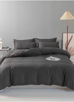 اشتري Premium 6 Piece King Size Duvet Cover Satin Stripe Solid Rich Black. في الامارات