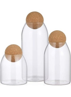 Buy 3-Piece Glass Food Storage Jar With Round Ball Cork Lid Clear in UAE