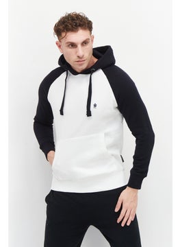 اشتري Men Long Sleeve Brand Logo Hoodie, White/Black في السعودية