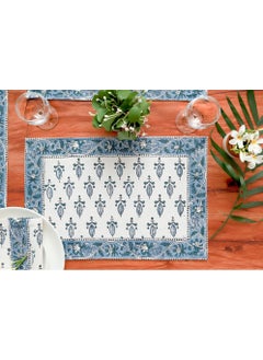 Buy 12 Piece Hand Block Printed Grey Colored Canvas Cotton Table Placemats & Soft Cotton Napkin Set in UAE