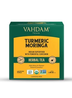 اشتري Vahdam Turmeric Moringa Herbal Tea Tisane 30 G, 15 Tea Bags | Certified Organic | No GMO | Light Tisane Of Two Superfoods, Moringa And Turmeric | Goodness Of Ginger And Black Pepper. في الامارات