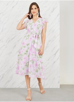 Buy Frill Sleeve Floral A-Line Midi Dress in Saudi Arabia