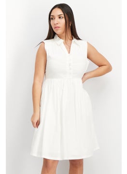 Buy Women Textured Midi Dress, White in Saudi Arabia