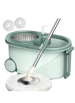 اشتري Stainless Steel 360° Spin Spin Mop with Basket Set with Extended Handle and 2 Microfiber Tips في السعودية