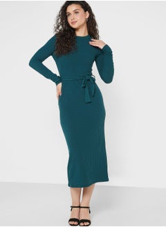 Buy Tie Detail Ribbed Dress in Saudi Arabia