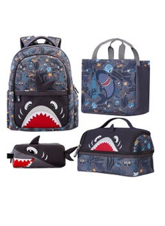 Buy Kids 16 Inch School Bag With Lunch Bag, Handbag And Pencil Case (Set Of 4) Shark - Grey in Saudi Arabia