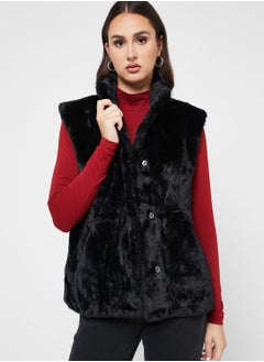 اشتري High Neck Fur Vest Coat في السعودية